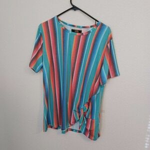 LUCKY & BLESSED L&B Colorful FLORAL TOP Medium BOUTIQUE SHIRT